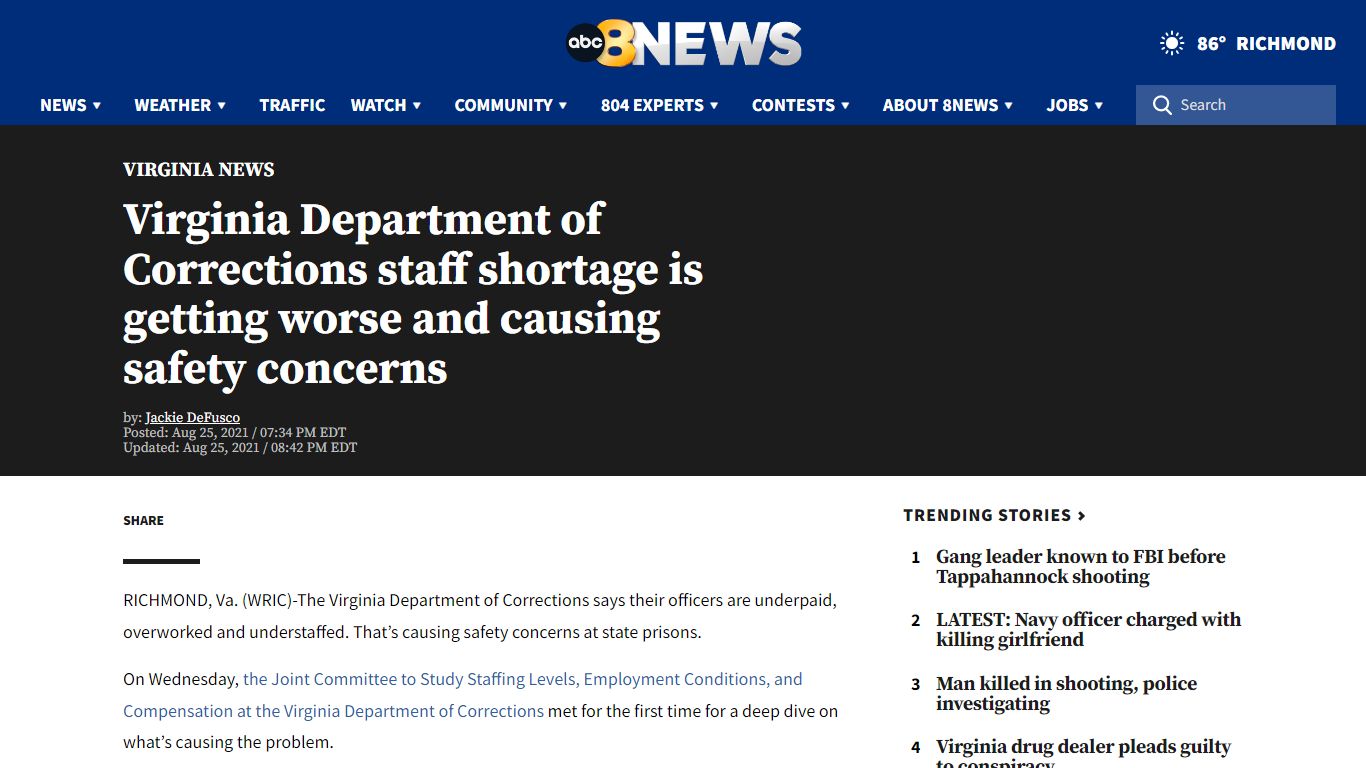 Virginia Department of Corrections staff shortage is getting worse and ...