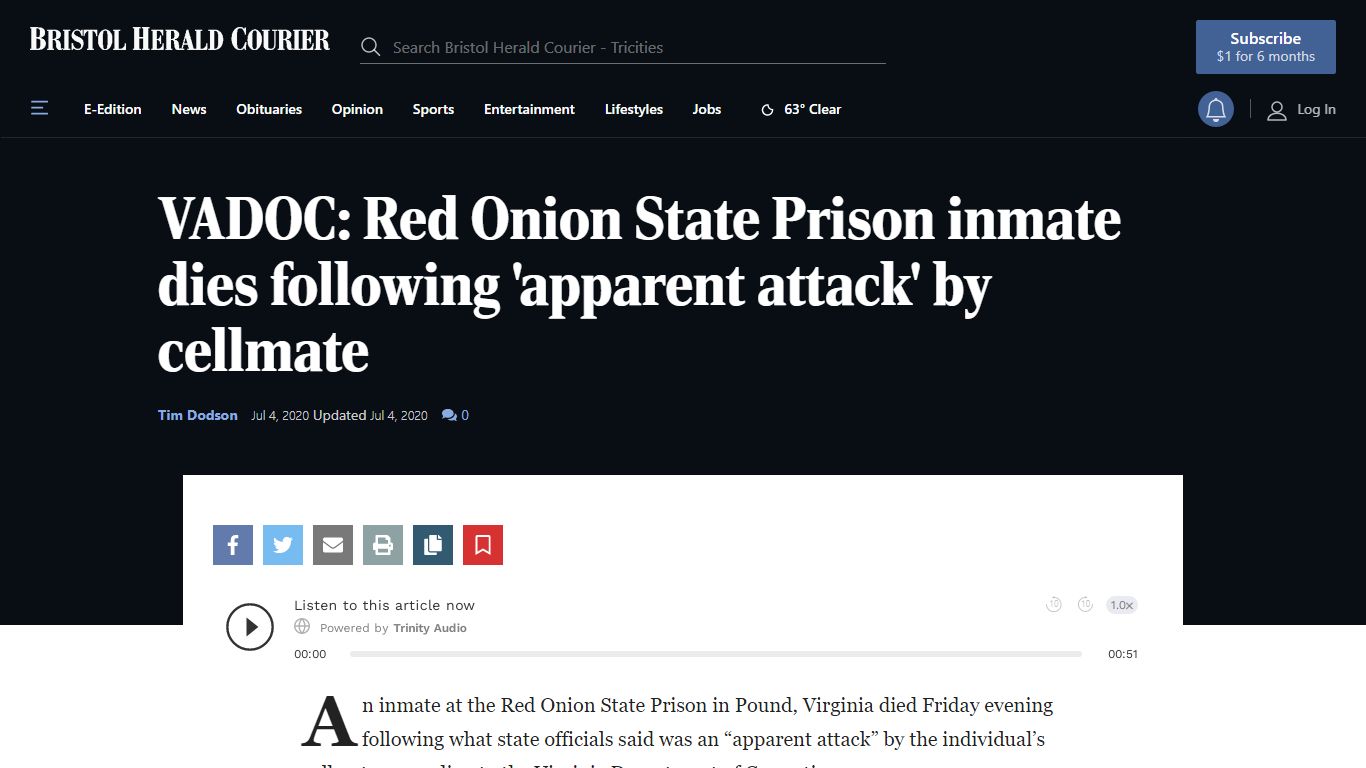 VADOC: Red Onion State Prison inmate dies following ... - Breaking News