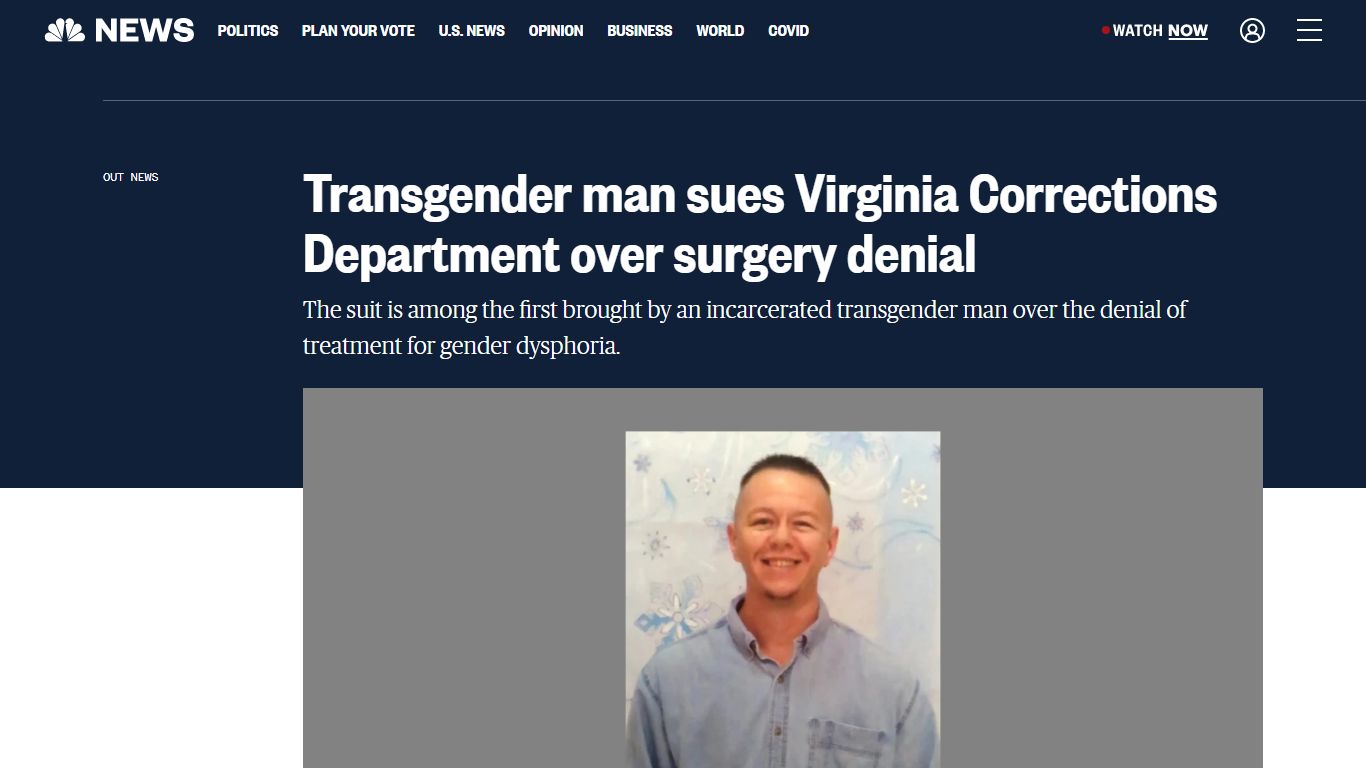 Transgender man sues Virginia Corrections Department over ... - NBC News